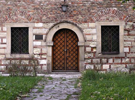 Locked door and two windows in old Belgrade fortres of Kalemegdan.