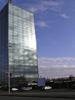 Business building against clear blue sky at Belgrade, Serbia.