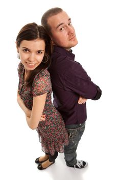 Beautiful young couple together. Isolated on white