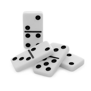 Pile from bones of a dominoes with black points on white backgrounds