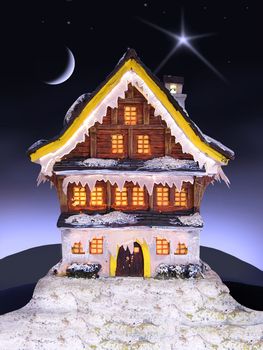 lighted christmas house in a dark holy night