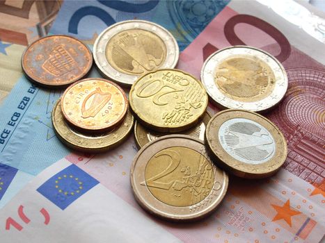 Background of Euro banknotes and coins money