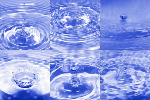 Collage of close up macro of water drops droplets
