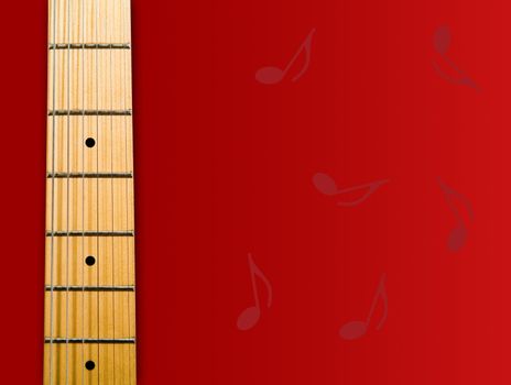 guitar's neck over red background with notes - hi res 12,7 mpix