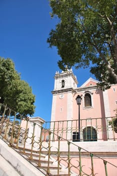 famous and pink church in Santos quarter in Lisbon