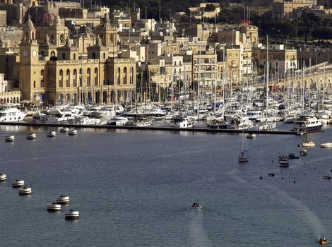 Beautiful yachts moored at the Vittoriosa Yacht Marina in Malta in the Med