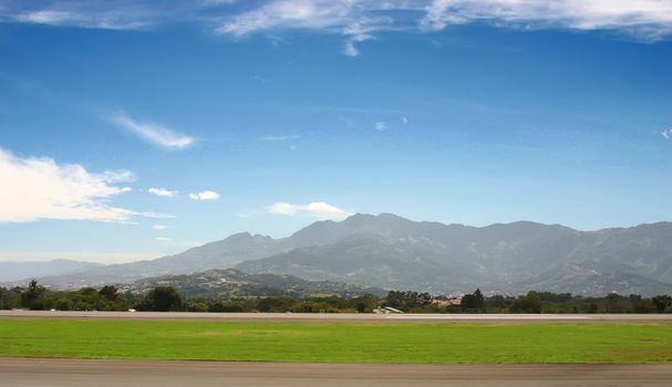 Small airport in mountains at spring