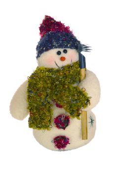 A cute snowman doll, isolated on a white background. Space for text.