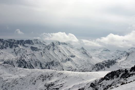 Peaks with clouds and sky in Pirin mountains