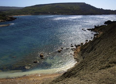 Rocks and boulders along the Mediterranean coastline in Malta