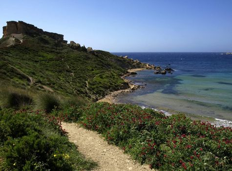 Rocks and boulders along the Mediterranean coastline in Malta