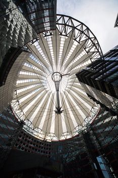 futuristic roof of Sony Center in Berlin - photo taken by ultrawide lens