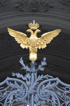 The blazon golden eagle on the gate of Heritage taken in Sankt Petersburg Russia on May 2009