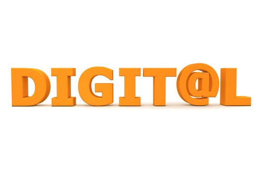 orange word Digital - letter A is replaced by the email symbol AT - frontally