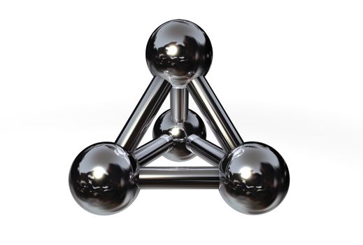 simple chrome/silver/steel molecular structure rendered in 3D - no shadow