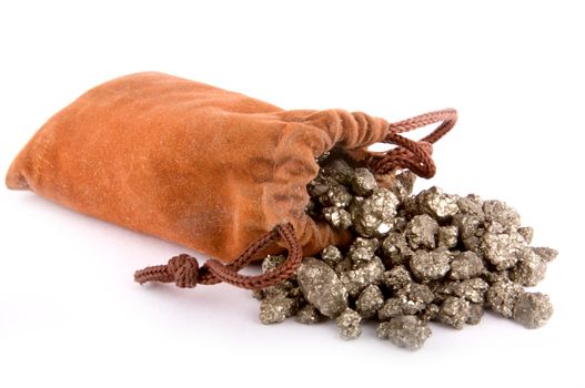 A pouch of fool's gold (iron pyrite) nuggets