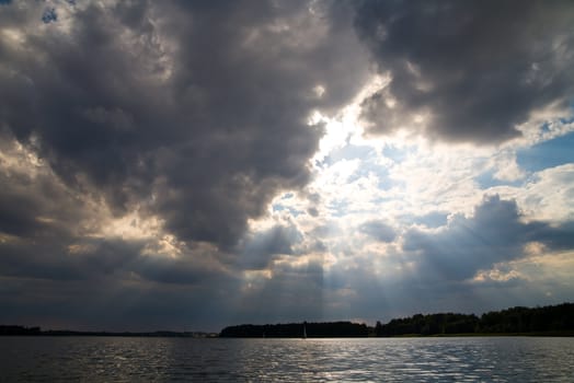 cloudy weather on the lake - momen before a storm
