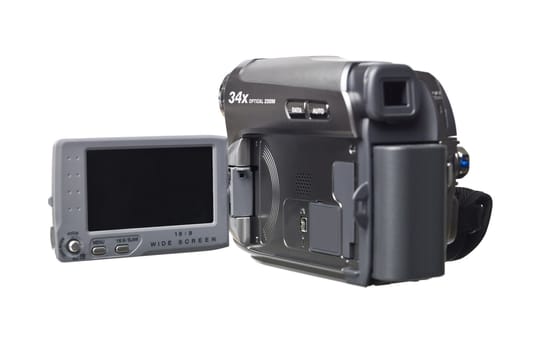 Hand held video camera isolated on a white background