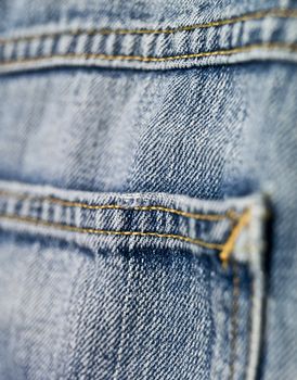 Extreme close up on blue jeans texture