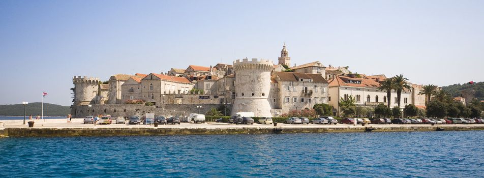 panoramic view on Korcula from the boat 