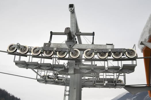 fragment of ski-lift - photo taken in italian dolomites