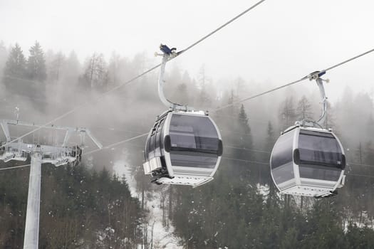 gondola in italian dolomites - winter holidays