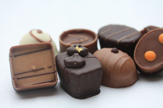 Group of luxury Belgium chocolates, pure and milk