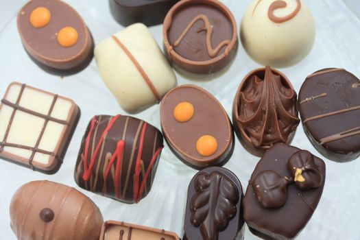 Collection of luxury Belgium Chocolates in white, milk and pure chocolate