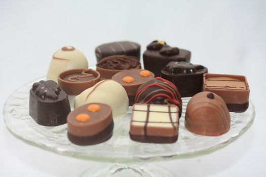 Luxury Belgium Chocolates on glass presentation plate