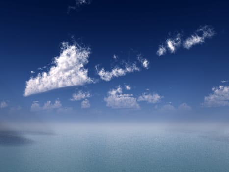 An ocean seascape with a cloudy sky.