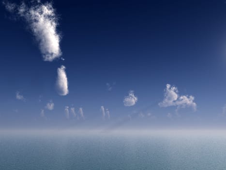An ocean seascape with a cloudy sky.