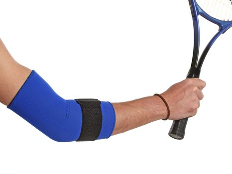 Tennis player wearing an elbow bandage, orthopedic series
