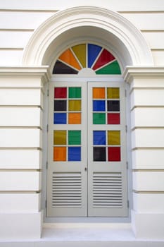 Colourful glass in a door