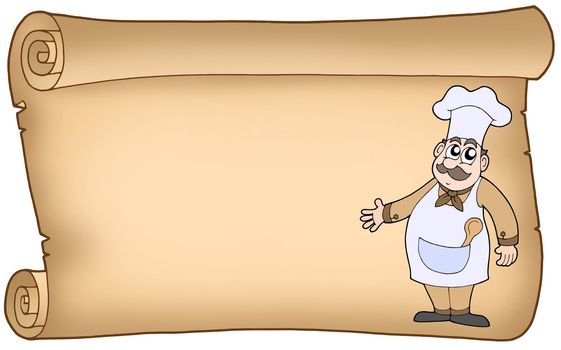 Old parchment with chef - color illustration.