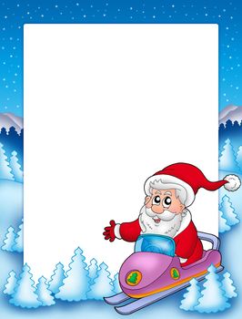 Frame with Santa Claus on scooter - color illustration.