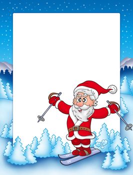 Frame with skiing Santa Claus - color illustration.