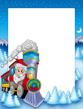 Frame with Santa Claus and train - color illustration.