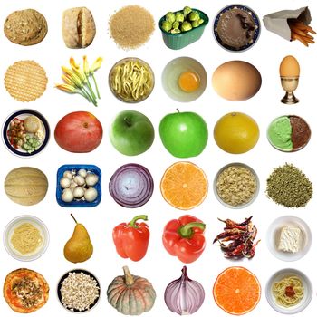Collage of food isolated over white background