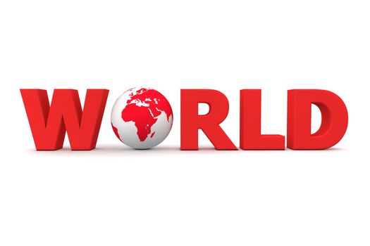 red word World with 3D globe replacing letter O