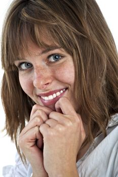 portrait of a pretty young woman on a white background