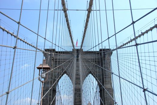 A few of the cables of the Brooklyn Bridge, New York