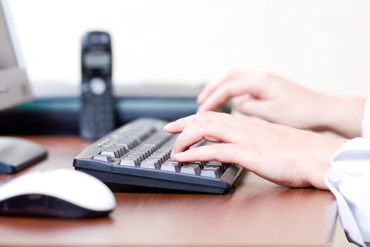 Female hands typing on keyboard
