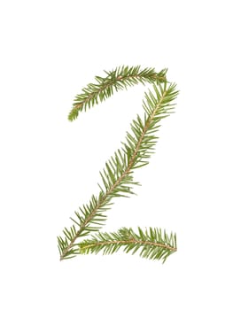 Spruce twigs forming the number '2' isolated on white