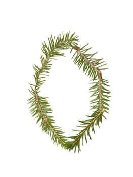 Spruce twigs forming the letter 'O' isolated on white