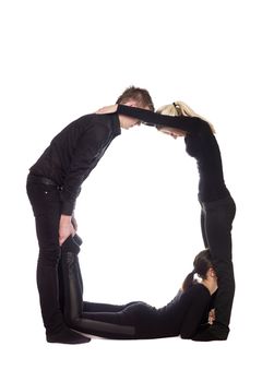 The letter 'O' formed by people dressed in black