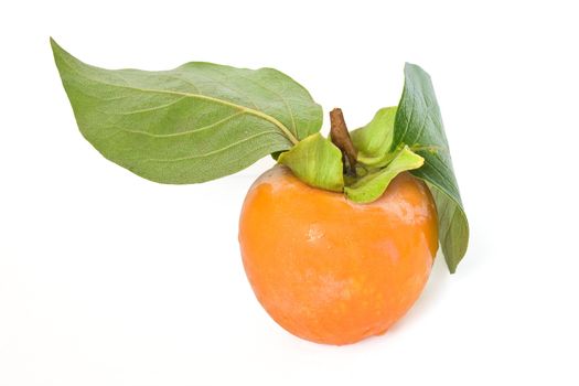 one ripe persimmon isolated on white background