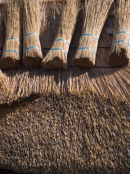 Traditional country house with old style thatched straw roof 