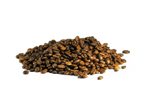 brown coffee grains on a white background