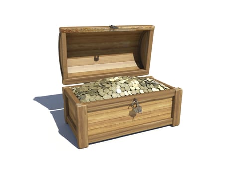 A wooden chest filled with money