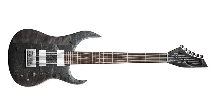 Model electric guitar with the body of metal